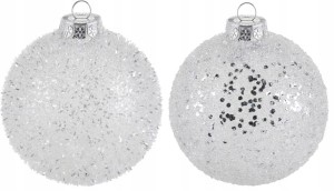 Bombka srebrna dekorowana cekiny szkło 8cm 12 szt.