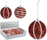 Bombka czerwona  nietłukąca 8 cm  2 wzory 12 szt
