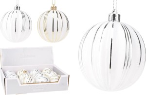 Bombka biała złota srebrna oprawa 8 cm 12 szt.