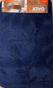 Dywanik łazienkowy SELECTION 50×80 granatowy – miękki, wzór listki, antypoślizgowy, Javo | Kraina-AGD