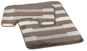 Komplet dywaników łazienkowych SELECTION ROMA 50×80 + WC brązowo-popielaty – miękkie, antypoślizgowe, w pasy
