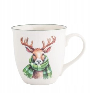 Kubek porcelanowy 630 ml z reniferem – świąteczna baryłka