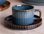 Filiżanka ze spodkiem Reactive Stripes 220 ml granatowa porcelana
