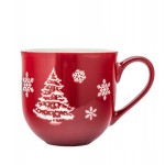 Kubek baryłka porcelanowy Zimowa Choinka 470 ml – świąteczny motyw, czerwień
