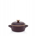 Garnek emaliowany niski 5 l z pokrywką – Bordeaux bordowy ze złotym wykończeniem Metalac