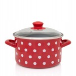 Garnek emaliowany z pokrywką szklaną 5 l – Dots on Red, Metalac