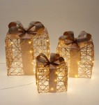 Zestaw 3 świecących prezentów LED – szampańskie złoto