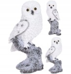 Figurka sowa siedząca na pniu 21 cm – dekoracja świąteczna i ogrodowa w białym kolorze