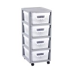 Regał z szufladami Curver Infinity Dots 4x11L na kółkach biało-szary ażurowy