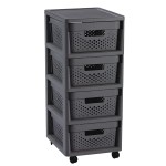 Regał z szufladami Curver Infinity Dots 4x11L na kółkach ciemnoszary ażurowy