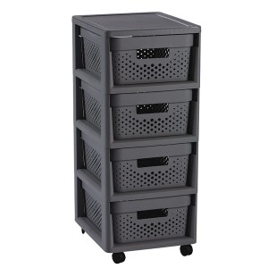 Regał z szufladami Curver Infinity Dots 4x11L na kółkach ciemnoszary ażurowy
