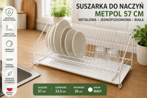 Suszarka do naczyń 57 cm z ociekaczem – stalowa, jednopoziomowa osączarka do blatu, szafki lub ściany | Produkt polski