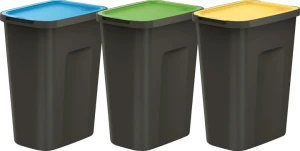 Zestaw 3 koszy na śmieci Compacta Q Plus 3x35 l czarne z kolorowymi pokrywami Keden