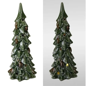 Choinka ceramiczna LED 24 cm zielona – świecąca dekoracja świąteczna z gwiazdkami