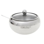 Cukiernica stalowa z łyżeczką i szklaną pokrywką 460ml połysk 